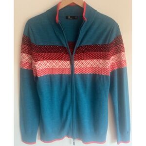 Neve Full-Zip Ski Sweater Blue Red Pink Size Medium Merino Wool